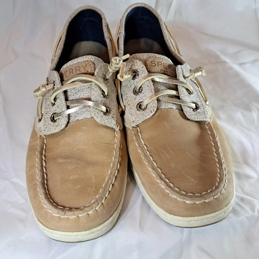 Sperry Top Siders Rosefish Slip On Shoes Womens Size 9.5 Tan Sparkle
